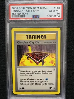 2000 Pokemon Gym Challenge 1st Edition Cinnabar City Gym 113/132 PSA 10 Gem Mint - Image 1