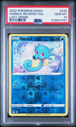 2022 POKEMON LOST ORIGIN #035 HORSEA REVERSE HOLO 1st PSA 10 POP 1 SWORD SHIELD - Image 1