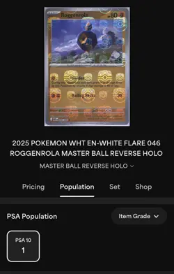 ROGGENROLA 046 POKEMON EN-WHITE FLARE | MASTER BALL REVERSE HOLO PSA 10 Pop 1 - Image 2