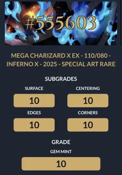 Pokemon Mega Charizard X Ex 110/080 Inferno X ACE 10 Perfect Sub Grades - Image 2