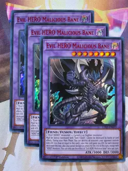 3x Yugioh LDS3-EN033 Evil HERO Malicious Bane RED Ultra Rare 1st Ed NM x3 - Image 1