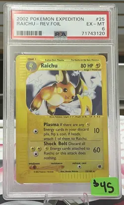 Pokemon Raichu Expedition Base Set Reverse Holo Card 25/165 PSA 6 - Image 1