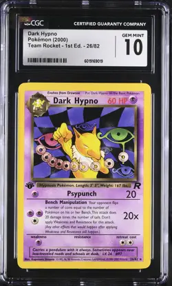 CGC 10 GEM MINT Dark Hypno Team Rocket 1st Edition 26/82 Pokemon Card - Image 1