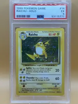 1999 Pokemon Game Raichu Holo Base Set PSA 5 - Image 1