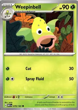 Weepinbell 070/165 Pokemon SV: Scarlet & Violet 151 Common Regular NM - Image 1