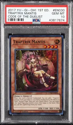 2017 YU-GI-OH! COTD-CODE OF THE DUELIST 1ST ED #EN030 TRAPTRIX MANTIS PSA 10 - Image 1
