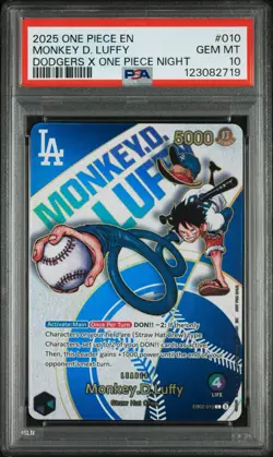 PSA 10 GEM MINT One Piece Los Angeles Dodgers Monkey D. Luffy Promo Card English - Image 1