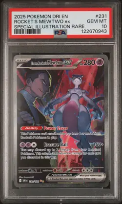2025 POKEMON DRI EN-DESTINED RIVALS #231 TEAM ROCKET'S MEWTWO EX PSA 10 - Image 1