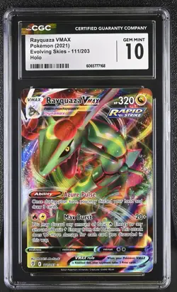 CGC 10 Rayquaza VMAX 111/203 Holo Evolving Skies Pokemon Card - Image 1