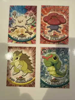 Topps Pokemon Lot Of 4 Cards -1998- Mankey, Vileplum, Sandsplash & Caterpie - Image 1