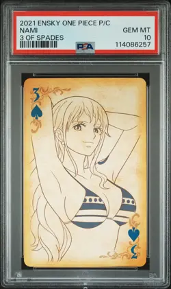 2021 ENSKY ONE PIECE PLAYING CARDS 3 OF SPADES NAMI PSA 10 - Image 1