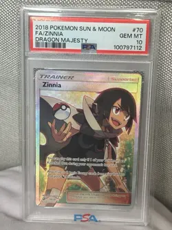 Pokemon TCG Zinnia Dragon Majesty Holo Full Art Ultra Rare Card 70/70 PSA 10 - Image 1