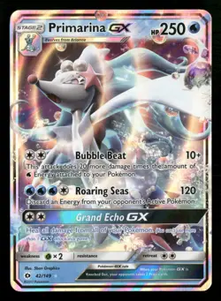 Primarina GX - 42/149 - Ultra Rare - Sun & Moon Base - Pokemon Card - NM/M - Image 1