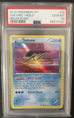 Pokemon XY BREAKPOINT SUICUNE 30/122 Holo PSA 10 2016 - Image 1