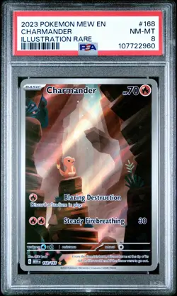 2023 POKEMON MEW EN-151 ILLUSTRATION RARE #168 CHARMANDER PSA 8 - Image 1