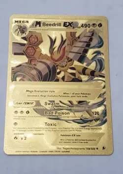 Mega Beedrill EX 490hp Gold Foil Pokemon Fan Art Collectible Card TCG - Image 1
