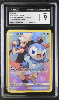 PIPLUP Character Rare #239 Pokemon TCG 2019 Cosmic Eclipse CGC 9 Mint - Image 1