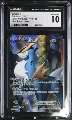 Cobalion EX Gem Mint CGC 10 Pokemon 2011 Noble Victories 100 Full Art - Image 1