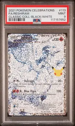 2021 POKEMON CELEBRATIONS CLASSIC COLL #113 FULL ART/RESHIRAM PSA 9 - Image 1