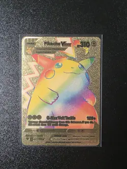 Rainbow PIKACHU VMAX - Gold Foil Pokemon Card HP310 44/185 Fan Art CARD - Image 1
