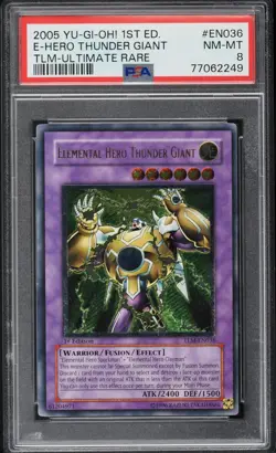 2005 Yu-Gi-Oh! Elemental Hero Thunder Giant TLM-EN036 1st Edition Ultimate PSA 8 - Image 1