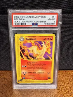 2002 POKEMON GAME PROMO BLACK STAR-NO POKEMON CENTER NY #51 RAPIDASH PSA 8 - Image 1