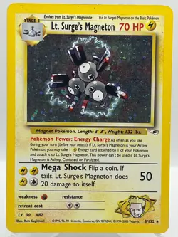Lt Surges Magneton 8/132 Gym Heroes Holo Rare Vintage Pokemon TCG Card - Image 1