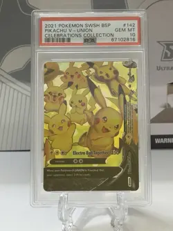 PSA 10 2021 Pokemon Celebrations Pikachu V-Union Black Star Promo Card SWSH142 - Image 1