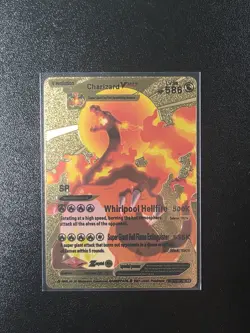 Pokemon Gold Foil Charizard VMAX Whirlpool Hellfire 586HP Fan Art Display Card - Image 1