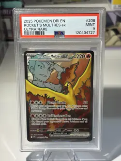 Pokemon 2025 SV DestinedRivals Team Rocket’s Moltres EX #208/182 UltraRare PSA 9 - Image 1