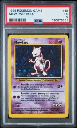1999 POKEMON BASE SET UNLIMITED #10 MEWTWO-HOLO PSA 5 - Image 1