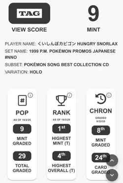 SWIRL Hungry Snorlax Pokemon 1999 Holo CD Promo Japanese 143 TAG 9 - Image 3