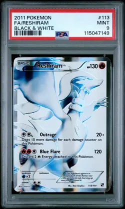 2011 POKEMON B&W #113 FULL ART/RESHIRAM PSA 9 - Image 1