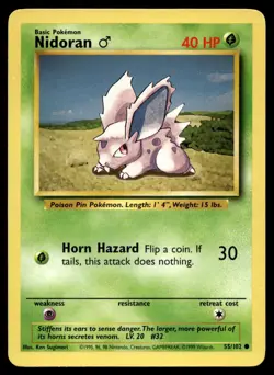 Nidoran 55/102 Pokemon Card Base Set Common 40 HP Lightly Played G15 - Image 1