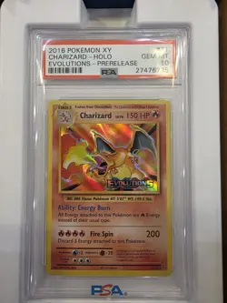 2016 Pokemon XY Evolutions PreRelease Charizard PSA 10 GEM MINT Base Set Art - Image 1