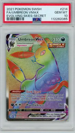 2021 Pokemon SWSH Evolving Skies FA/Umbreon VMAX 214/203 Full Art Secret PSA 10 - Image 1