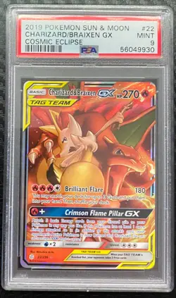 2019 Pokemon Sun & Moon Cosmic Eclipse #22 Charizard Braixen GX PSA 9 - Image 1