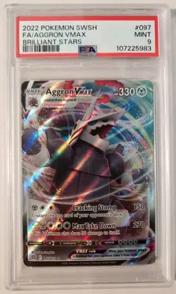 PSA 9 MINT Aggron VMAX 097/172 Brilliant Stars FULL ART Pokemon Card - Image 1