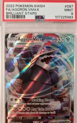 PSA 9 MINT Aggron VMAX 097/172 Brilliant Stars FULL ART Pokemon Card - Image 2