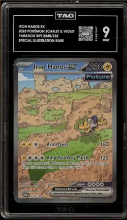 ✨✨ ENGLISH TAG 9 Iron Hands EX SIR Paradox Rift 248/182 2023 Graded Pokemon Card - Image 1