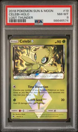 2018 POKEMON SUN & MOON LOST THUNDER #19 CELEBI-HOLO PSA 8 - Image 1