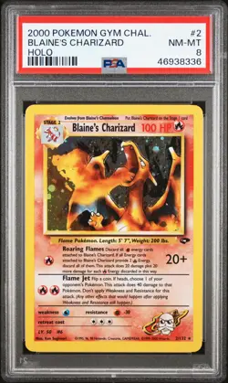 2000 POKEMON GYM CHALLENGE HOLO #2 BLAINE'S CHARIZARD PSA 8 - Image 1