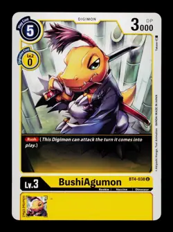 BushiAgumon BT4-038 Yellow Digimon Card CCG Trading Card - Image 1