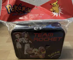 NIP 90s 1998 Pokemon Team Rocket Card Storage Box Tin New But Damaged READ - Image 1
