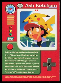 1999 Topps Pokemon TV Animation Series 1 Ash Ketchum #TV1 - Image 2
