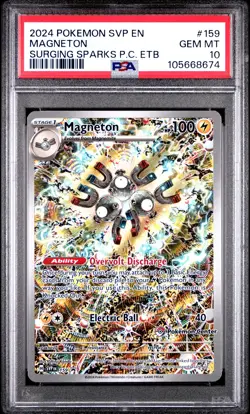 2024 POKEMON SURGING SPARKS POKEMON CENTER ETB SVP PROMO #159 MAGNETON PSA 10 - Image 1