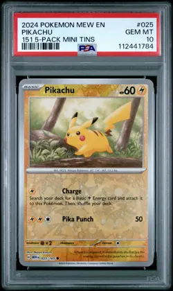 2024 POKEMON MEW EN-151 151 5-PACK MINI TINS #025 PIKACHU PSA 10 - Image 1