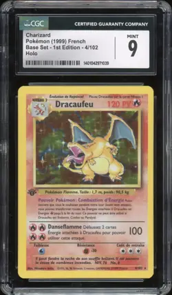 1999 Pokemon FRENCH 1st Edition Base Set Dracaufeu-Charizard Holo 4/102 CGC 9 - Image 1