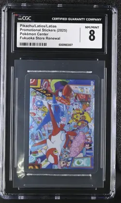 PIKACHU /LATIOS/LATIAS Promo Sticker Fukuooka Store Renewal Pokemon 2025 CGC 8 - Image 1