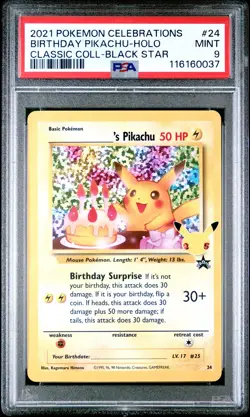 2021 POKEMON CELEBRATIONS CLASSIC COLL #24 BIRTHDAY PIKACHU-HOLO PSA 9 - Image 1